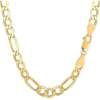 10k SOLID Yellow Gold 6.6mm Diamond-Cut Alternate Classic Mens Figaro Chain Necklace Or Bracelet/Foot Anklet for Pendants and Charms with Lobster-Claw Clasp (8.5