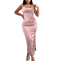 Womens Summer Dresses Women's Dress Sexy Bustier Slim Halter Package Hip Dress Dress(Pink,Medium)