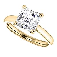 Asscher Cut Cubic Zirconia Solitaire Engagement Wedding Ring in 14K Yellow Gold Plated