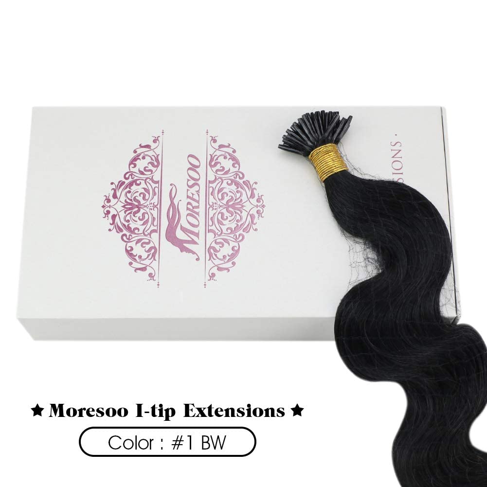 Moresoo I Tip Hair Extensions Human Hair Black Hair Extensions 24 Inch and Microbead Hair Extensions 24 Inch Wavy Hair Extensions