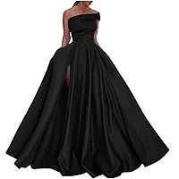 Prom Dresses for Women Elegant Satin One Shoulder Backless Long Dress Ladies Spaghetti Strap Slit Party Formal Gowns