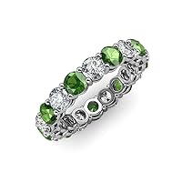 Green Garnet and Lab Grown Diamond 3 7/8 ctw Womens Eternity Ring Stackable 14K Gold