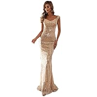 Miss ord Women's Formal V Neck Sequin Evening Prom Dresses, Mermaid Party Maxi Gown
