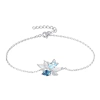 JewelryPalace Pisces Fish Pear Cut Genuine Sky And London Blue Topaz Adjustable Link Bracelet for Women, 14k White Gold Plated 925 Sterling Silver Bracelet for Girl, Natural Gemstone Jewellery Sets