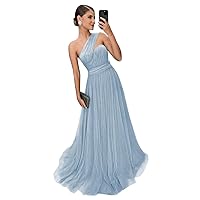 One Shoulder Tulle Prom Dresses Long Formal Gown for Women A-Line Evening Dress 2024