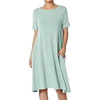 TheMogan Women's Classic A-Line Dress with Pockets Comfort Fit Jersey Short Sleeve Casual Dresses