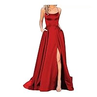 Women's High Slit Straps Bodycon Cowl Neck Guest Dresses Mermaid Wedding Evening Party Dress (Color : Red, Size : 3X-Large)