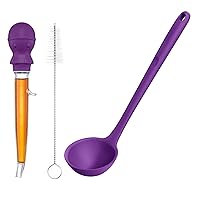U-Taste 228.2℉ Heat Resistant 1.5 oz Angled Turkey Baster for Cooking Basting Meat, and 600ºF Heat Resistant Non-stick 13 inch Large Silicone Soup Ladle for Sauce Stews Gravies (Purple)