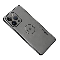 Thin Retro Leather Case for iPhone 15/15 Plus/15 Pro/15 Pro Max Support Magnetic Wireless Charging with Camera Full Protection Durable Shockproof Business (Gray,15 Pro)