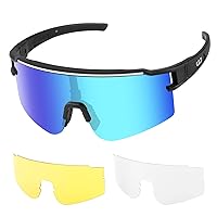 Polarized Sport Sunglasses, 3 Interchangeable lenses Baseball Cycling Sunglasses for Men Women Youth Running Biking Golf
