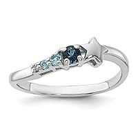 925 Sterling Silver Rhodium London and Lt Swiss Blue Topaz And CZ Cubic Zirconia Simulated Diamond Star Curve Ring Measures 1.89mm Wide Jewelry for Women - Ring Size Options: 6 7 8