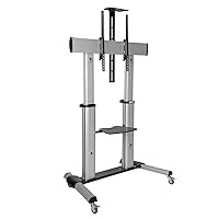 Tripp Lite Mobile TV Stand with Mount, for LED/OLED/LCD Flat Screen Monitors, 60” – 100” Televisions, Shelf & Locking Wheels, Silver, 5-Year Warranty (DMCS60100XX)