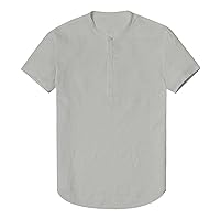 Mens Linen Shirt,Short Sleeve Plus Size Trendy 2024 Shirt Fashion Solid Button Blouse Casual T-Shirt Tees