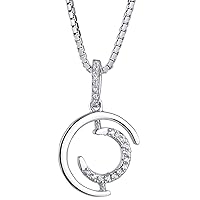 PEORA Sterling Silver Simulated Diamonds Double Crescent Pendant Necklace, Hypoallergenic Jewelry for Women
