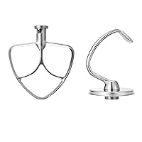 Stainless Steel Flat Beater & Dough Hook for KitchenAid 4.5-5 Quart Tilt-Head Stand Mixers, Paddle Attachments for KitchenAid Mixer, Polished Beaters Sturdy Mixing Accessory, Dishwasher Safe