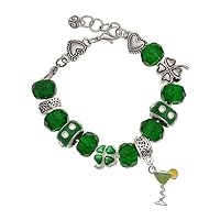 Silvertone Enamel Tropical Drink - Green Irish Luck Bead Charm Bracelet, 7.5