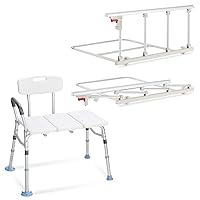 OasisSpace Bed Safety Rail and Tub Transfer Bench 500lb, Folding Bed Rail for Elderly Adults, Bed Guards for Seniors, Heavy Duty Bath & Shower Transfer Bench