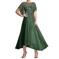 Green Mother of The Bride Dresses A-Line/Princess Scoop Applique Wedding Guest Dress for Women