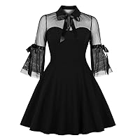 Gothic Dress for Women Vintage Sheer Mesh 3/4 Flared Sleeve A-line Cocktail Evening Party Prom Homecoming Dress