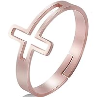 Stainless Steel Christian Sideways Cross Adjustable Size Prayer Church Religious Ring