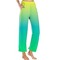 Capri Pants for Women 2024 Fashion Gradient Beach Crop Pants Cozy Wide Legs Cropped Capri with Pockets Ladies Summer Trousers