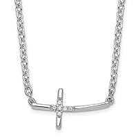 7.6mm White Ice 925 Sterling Silver Rhodium Plated Diamond Sideways Religious Faith Cross Necklace 18 Inch Jewelry for Women