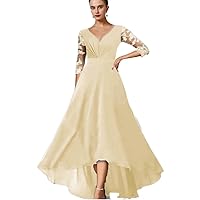 Chiffon Mother of The Bride Dresses V-Neck Applique Wedding Guest Gowns A-Line Dress Women for Wedding Party