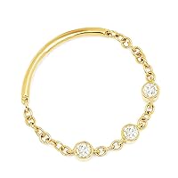 14K Yellow Gold 0.12 Ct. Three Genuine Diamond Chain Ring Size-5 US