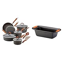 Rachael Ray Cucina Dishwasher Safe Hard Anodized Nonstick Cookware Pots and Pans Set, 12 Piece, Gray & Yum-o! Bakeware Oven Lovin' Nonstick Loaf Pan, 9-Inch by 5-Inch Steel Pan, Gray