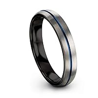 Tungsten Carbide Wedding Band Ring 4mm for Men Women Green Red Blue Purple Black Copper Fuchsia Teal Center Line Dome Black Interior Grey Exterior Brushed Polished