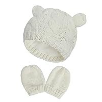 Baby Winter Hat Gloves Set, Knit Warm Hat with Gloves Cotton Winter Beanie Cap for 0-18 Months Baby