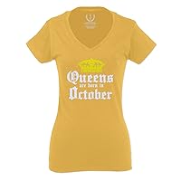 The Best Birthday Gift Queens are Born in October for Women V Neck Fitted T Shirt
