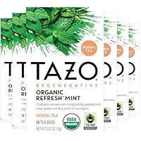 Regenerative Refresh Mint Herbal Tea Bags, Caffeine-Free, 16 Count (Pack of 6)