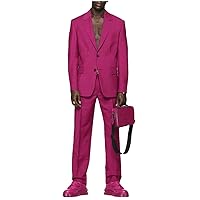 Men Single-Breasted Street 2-Piece Jacket +Pants Set Stylish Standard Collar Wedding Prom Blazer Pants Suit Set