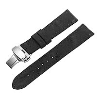 Premium Canvas Nylon Genuine Leather Strap Bracelet Double Press Butterfly Buckle Watch Band for Men's Sports Military Accessories 18/20/22/24mm