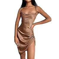 Velius Women's Sexy Spaghetti Strap Backless Lace up Bodycon Party Dress