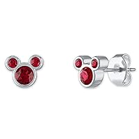 Mickey Mouse Birthstone Stud Earrings For Womens 0.25Ct CZ Diamond In 14K White Gold Plated 925 Silver