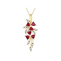 Plant Shape Lab Made Red Ruby 925 Sterling Silver Pendant Necklace with Cubic Zirconia Link Chain 18