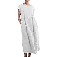 Women's Spring Summer Boho Dress Casual O-Neck Sleeveless Cotton Linen Long Dresses 2023