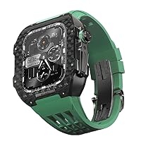 ONECMN Fluorkautschuk-Uhrenarmband, Karbonfaser-Lünette für Apple Watch 8/7/6/5/4/SE, Kohlefaser, Luxus-Uhrenarmband, kompatibel mit iWatch-Serie 44/45 mm, mit Werkzeug