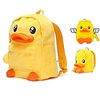 B.Duck Kid Backpack, Cute Cartoon Children Book Bag Soft Plush 3D Duck Travel Casual Yellow Bag for Boys and Girls