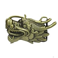 Chinese Dragon Head 3D Belt Buckle,Mythical Themed Authentic Dragon Designs (D brown)