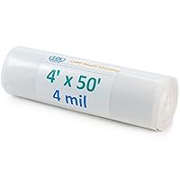 IDL Packaging Clear 4 mil Plastic Sheeting for Painting, 4' x 50' (200 sq. ft.) LDPE Film Roll - Heavy-Duty Thick Polyethylene for Painting, Construction, Home Use - Drop Cloth & Vapor Barrier