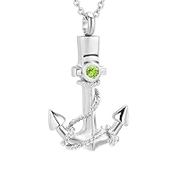 Cremation Urn Jewelry 12 Colors Birthstone Anchor Necklace Ashes Keepsake Memorial Stainless Steel Pendant