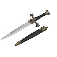Co H-5930 Medieval Dagger with Dragon Gold Handle Design and Black Scabbard, 16