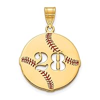 14k Yellow Gold Enameled Baseball with Cut Out Number Customize Personalize Engravable Charm Pendant Jewelry Gifts For Women or Men (Length 0.88