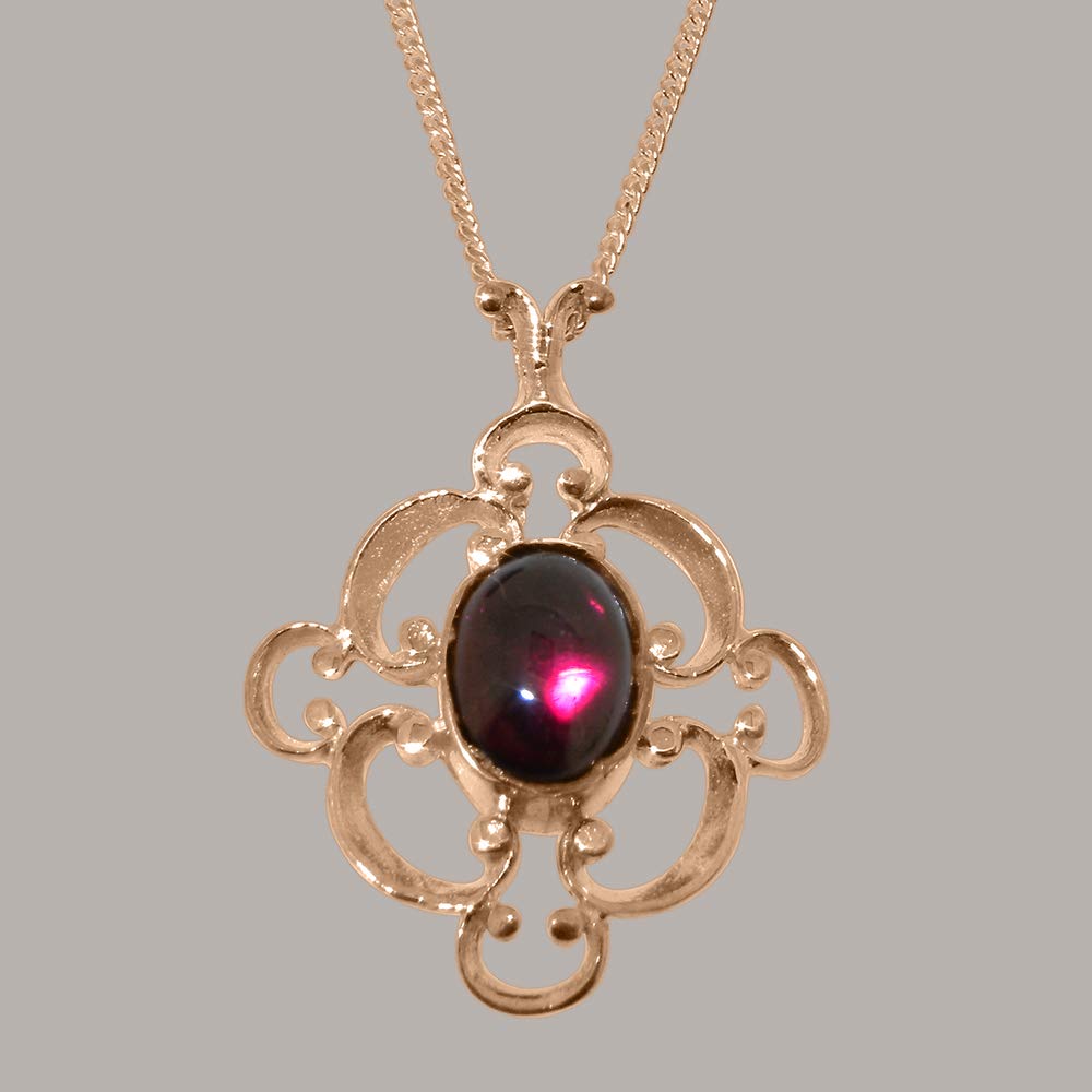 Solid 18k Rose Gold Natural Garnet Womens Pendant & Chain - Choice of Chain lengths