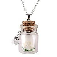 Glow In The Dark Fluorescent Glass Glowing Flower Necklace Wishing Bottle By TenDollar (White)