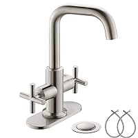Phiestina Brushed Nickel 2-Handle 4 Inch Centerset Bathroom Faucet with Drain,Deck Plate and Supply Hoses, Fit for 1 or 3 Hole, SGF002-10-BN
