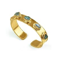Stunning Natural Labradorite Cuff Bracelet - Rough Stone Gemstone Bangle for Women - Perfect Mother's Day and Easter Gift - Everyday Dainty Bracelet. GFS4542 (M, Gold-Plated)